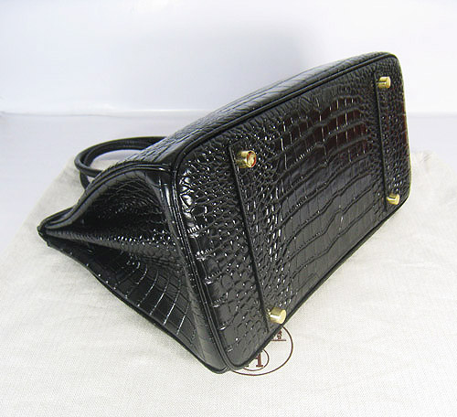 High Quality Fake Hermes Birkin 35cm Crocodile Veins Bag Black 6089 - Click Image to Close